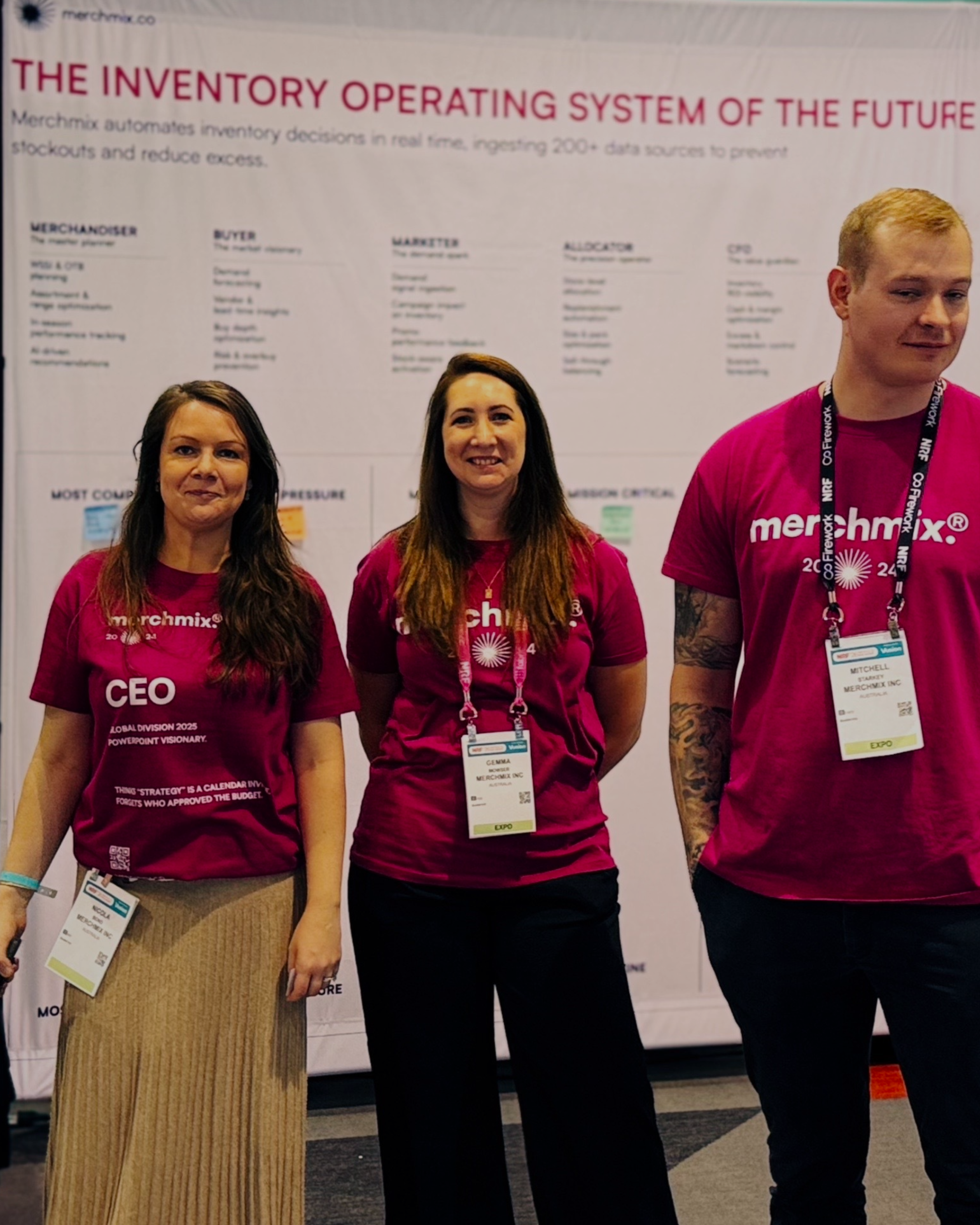Three Merchmix team members at a retail trade event
